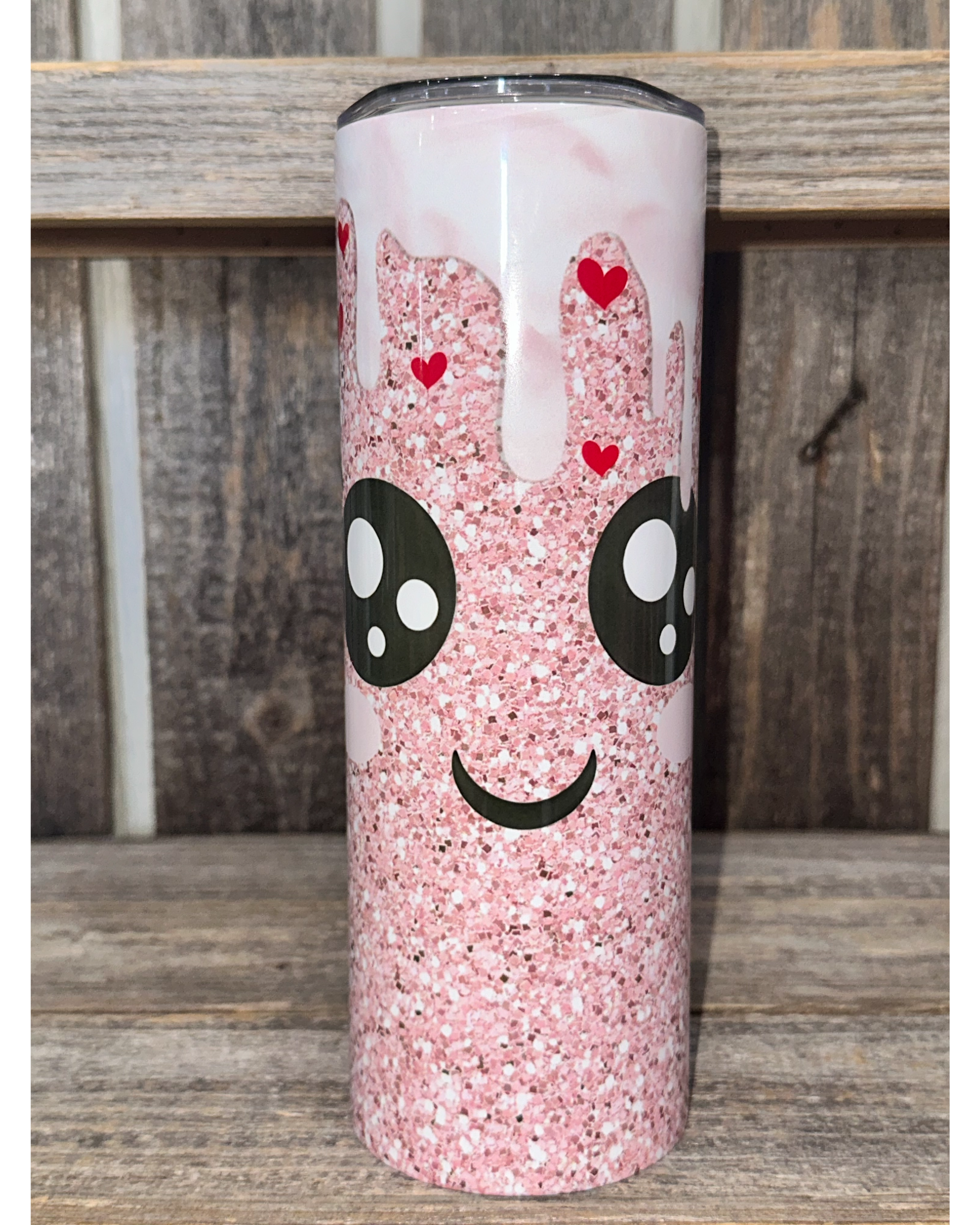 Kawaii Face - Sparkle Valentines Day Hearts with Paint Drip - VDay