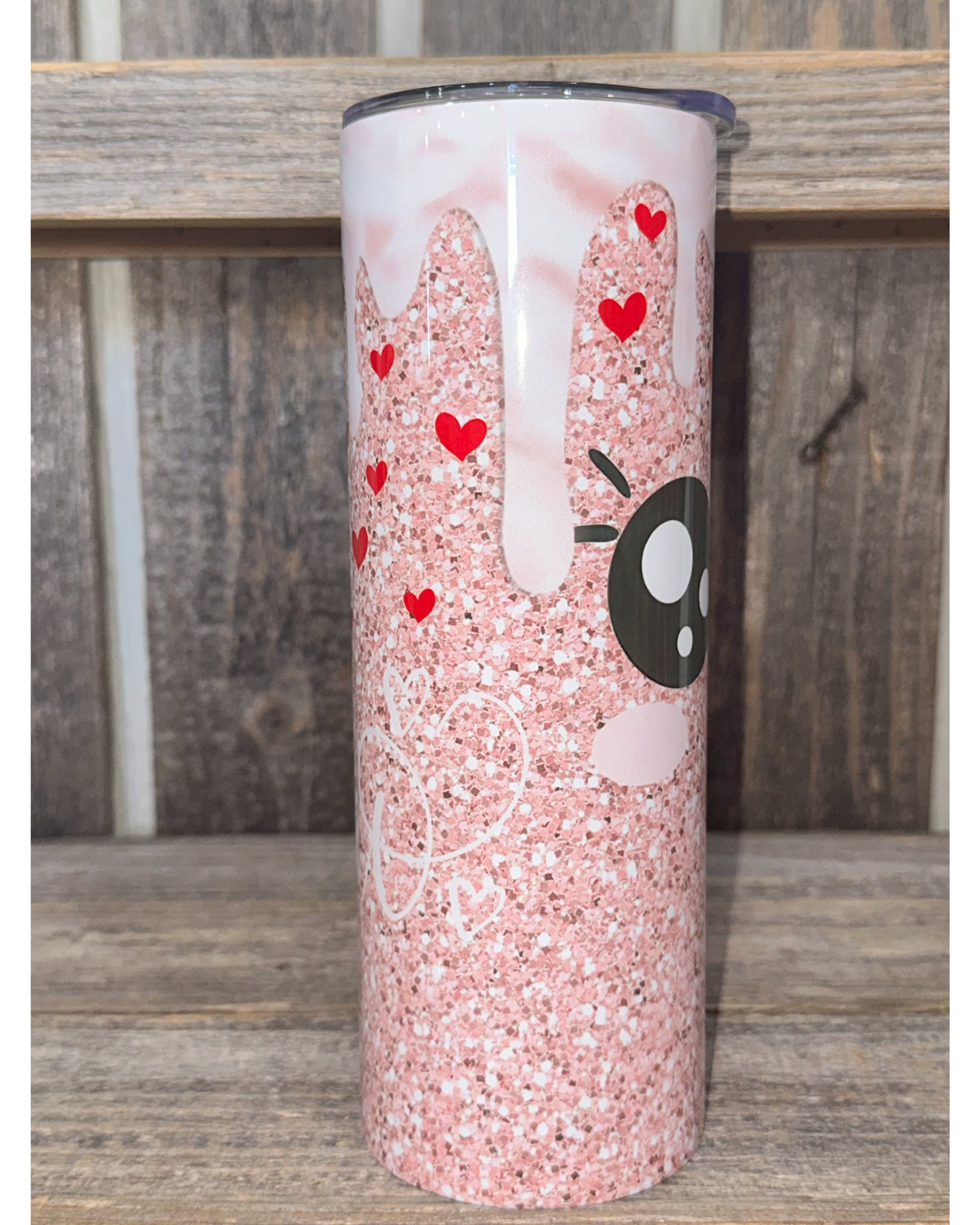 Kawaii Face - Sparkle Valentines Day Hearts with Paint Drip - VDay