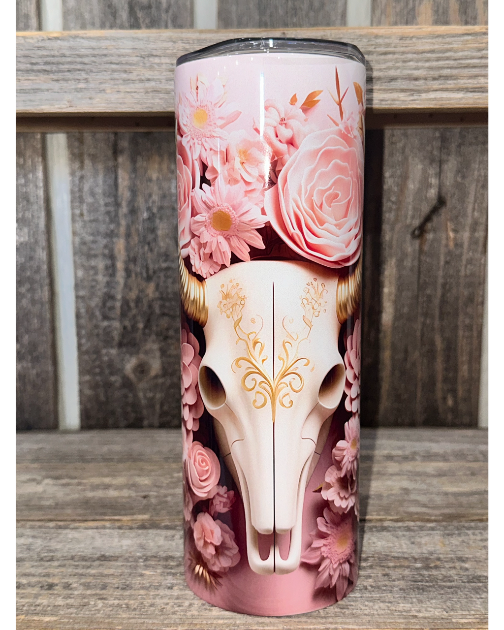 3D Western Skull with Flowers