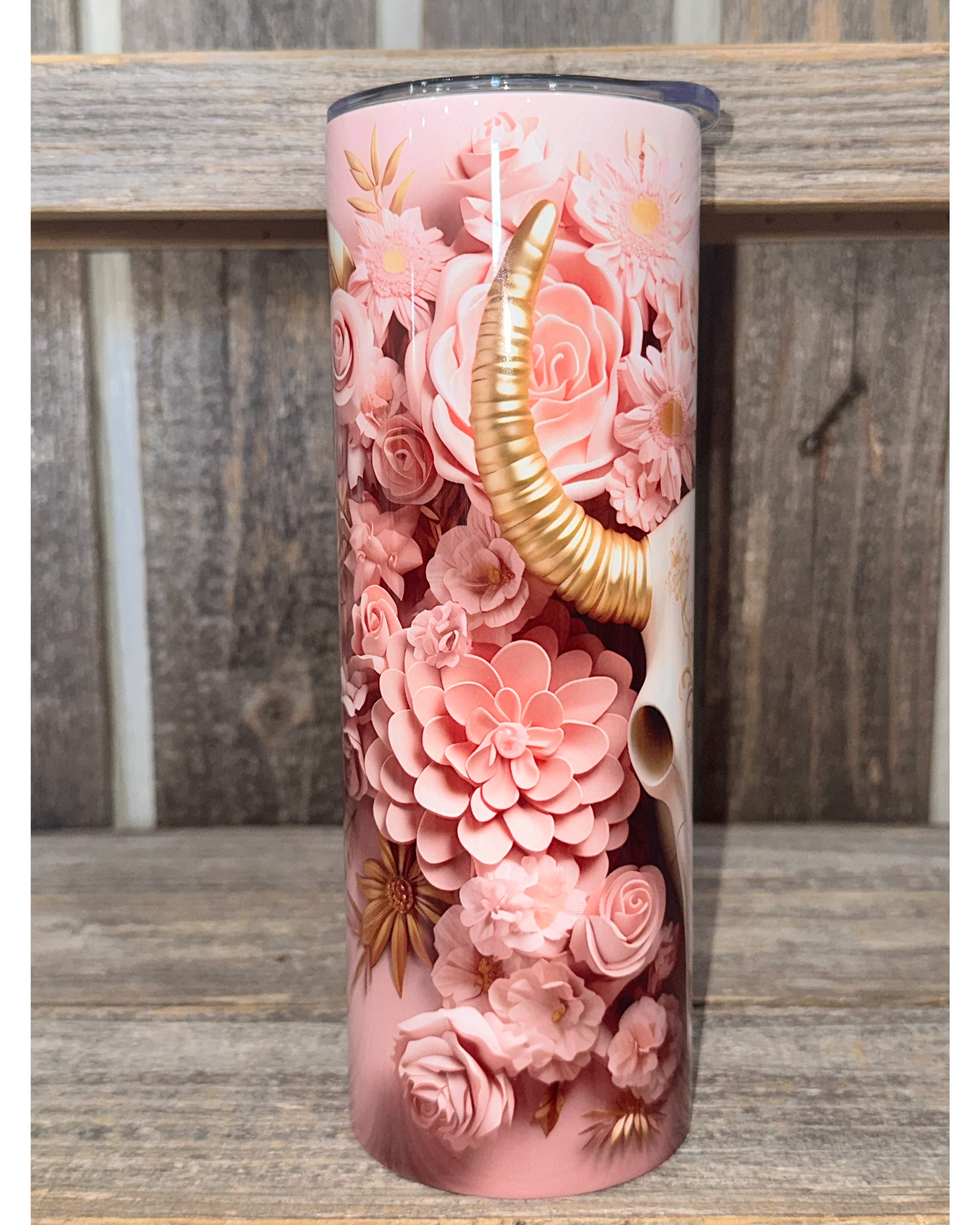 3D Western Skull with Flowers