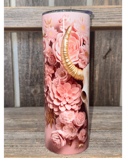 3D Western Skull with Flowers