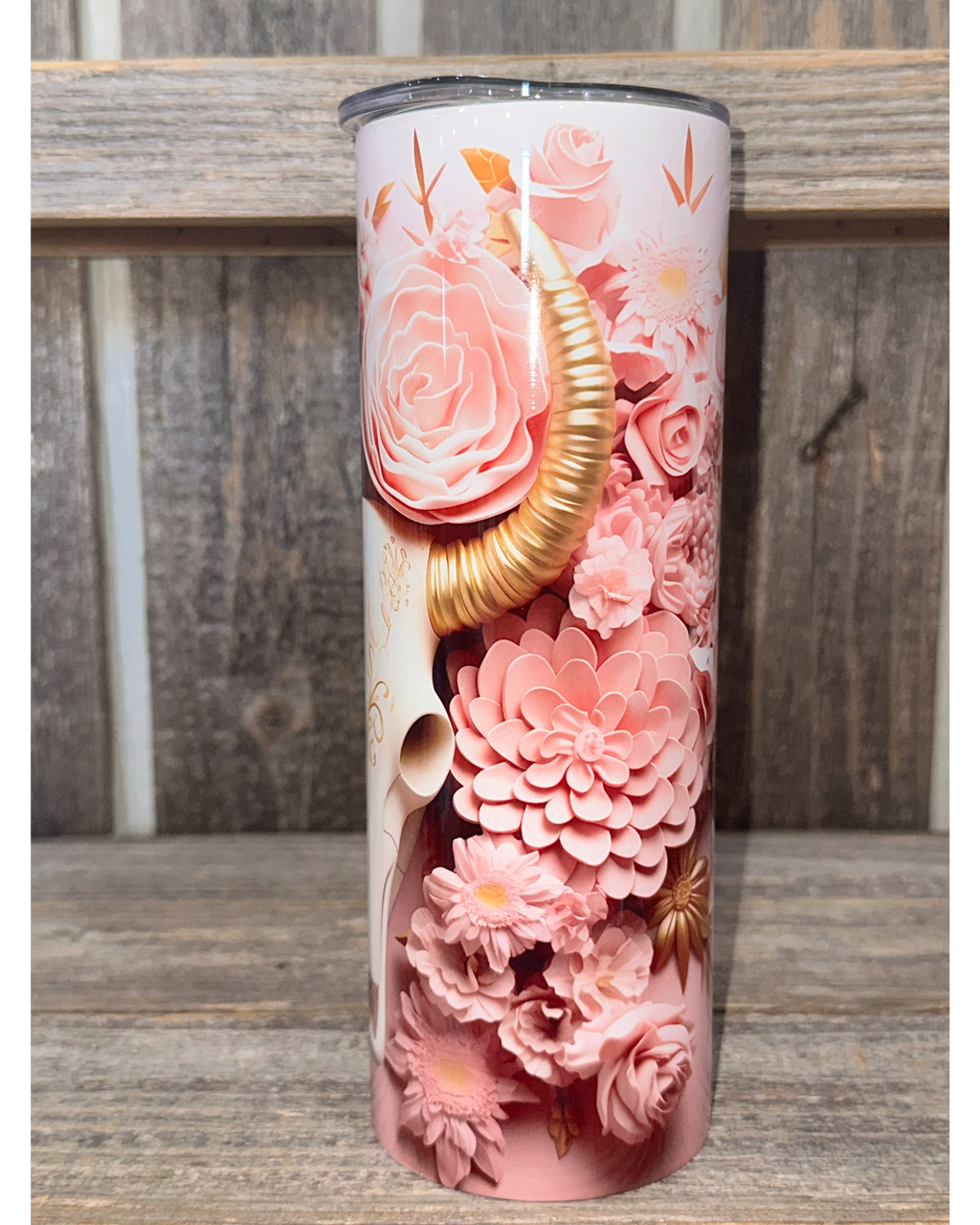 3D Western Skull with Flowers