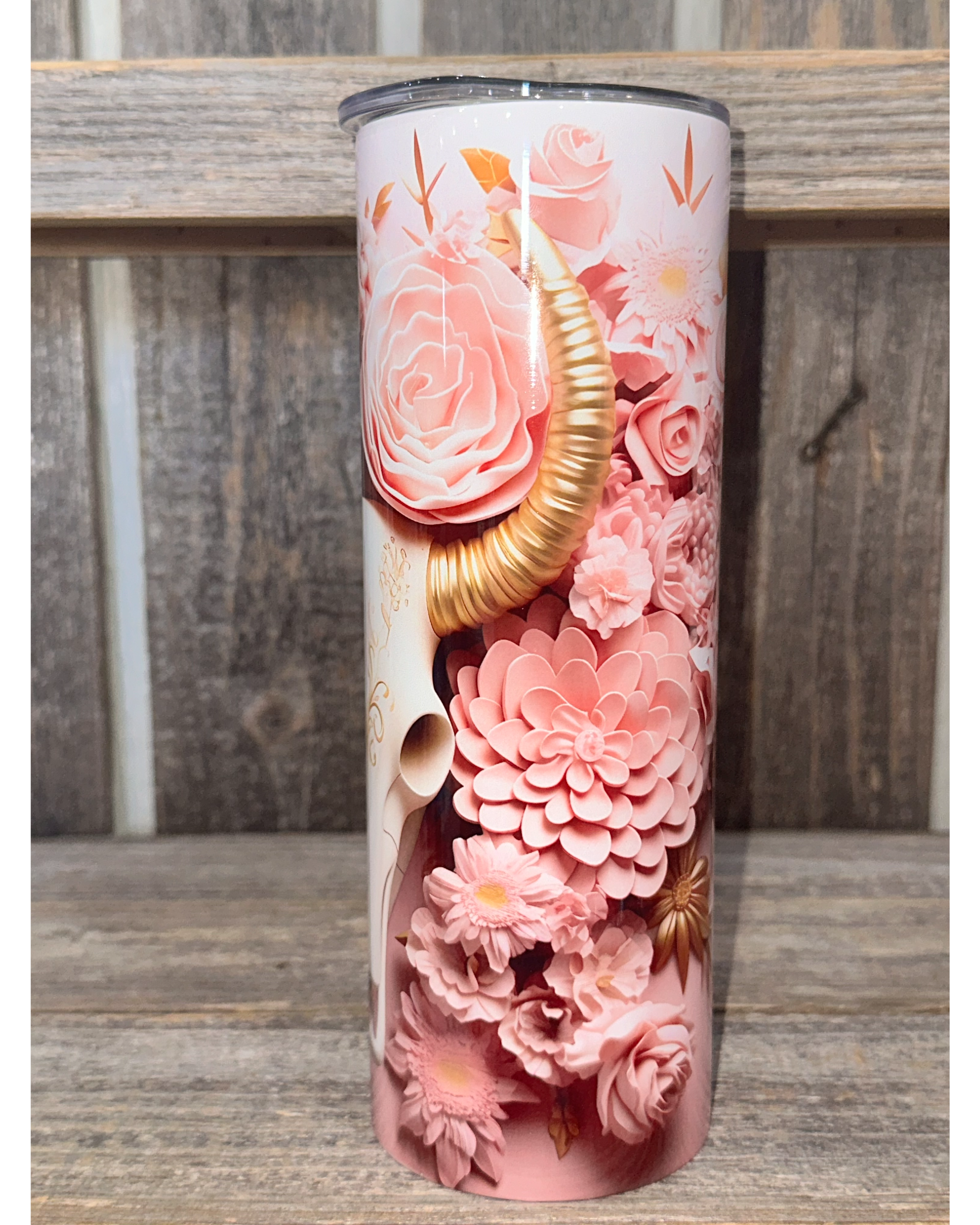 3D Western Skull with Flowers