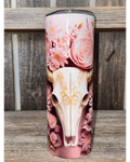 3D Western Skull with Flowers
