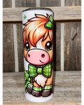 Cute Highland Cow - Green Plaid Shamrocks