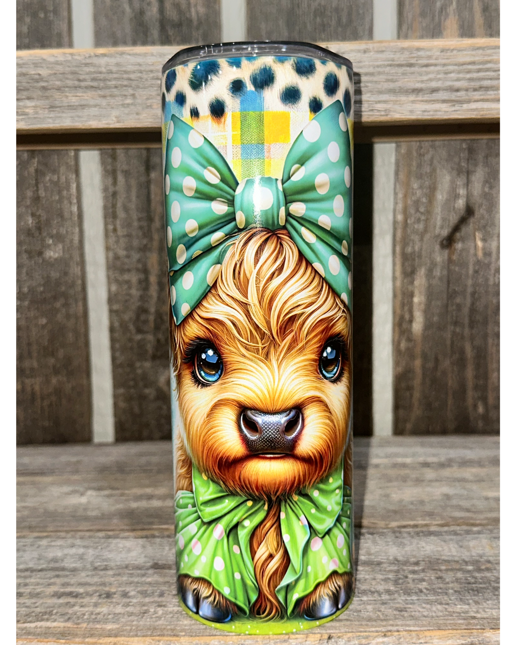 Yellow Plaid Easter Baby Highland Cow