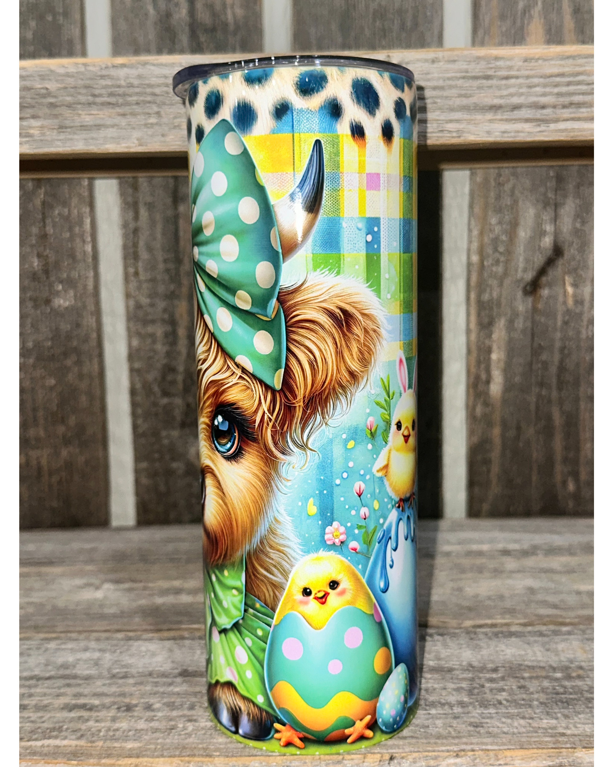 Yellow Plaid Easter Baby Highland Cow