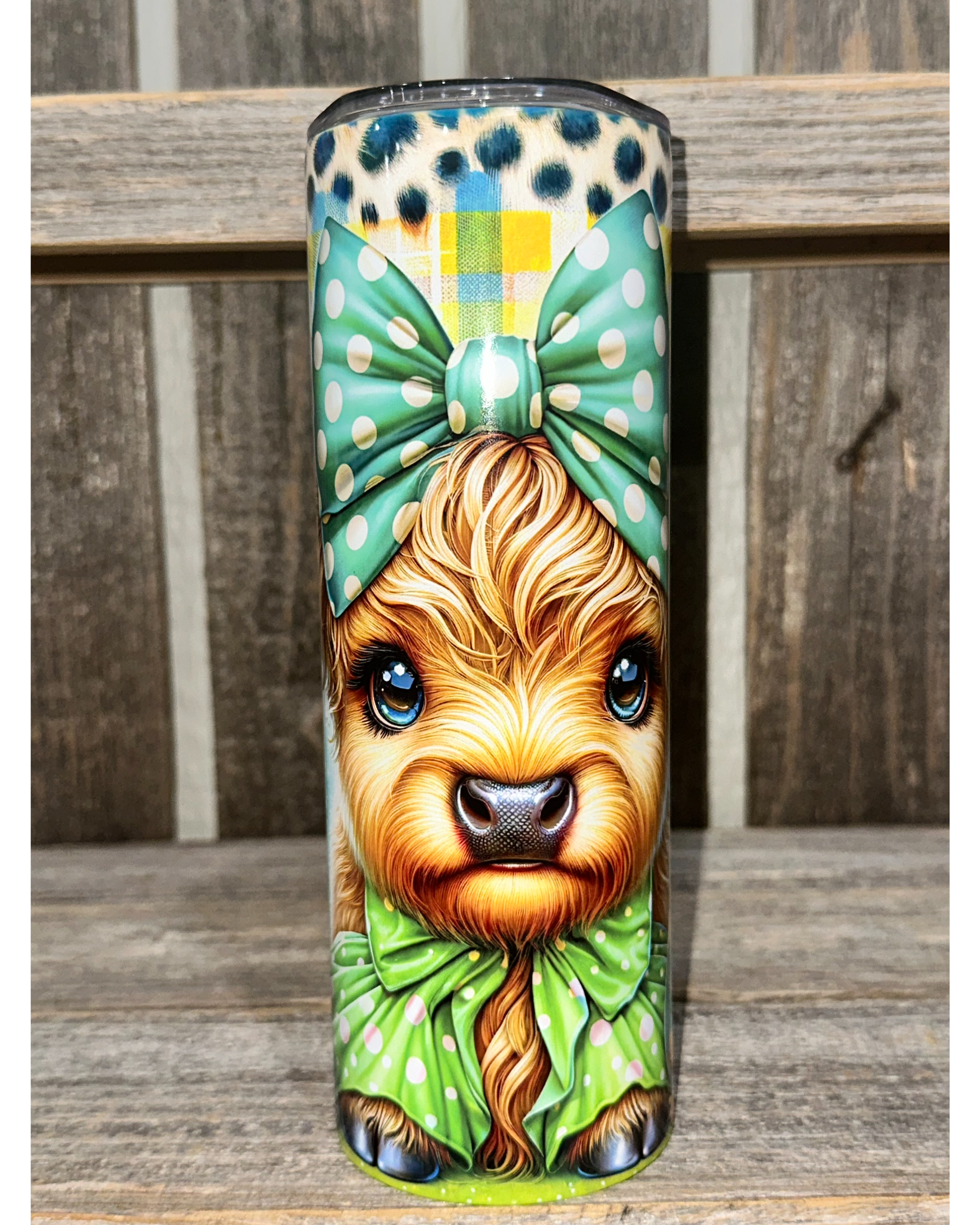Yellow Plaid Easter Baby Highland Cow