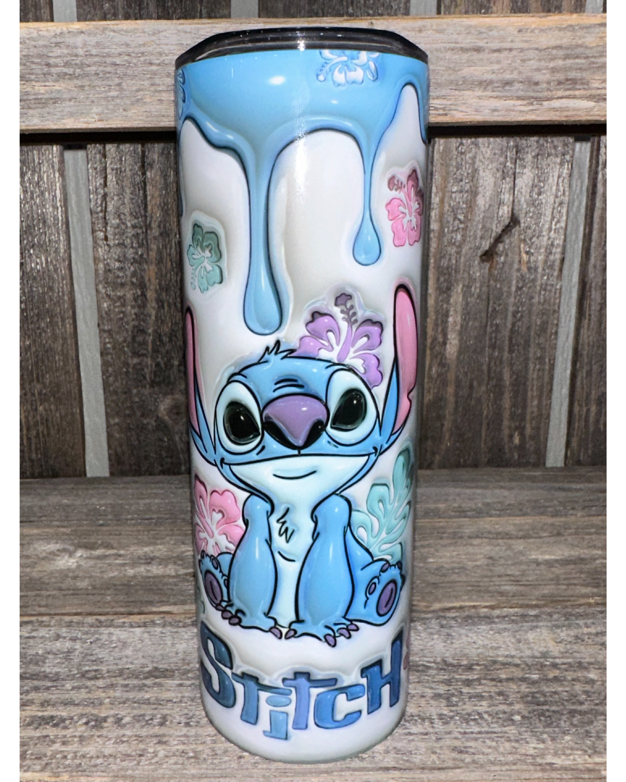 3D Puffy Stitch with Blue Paint Drip