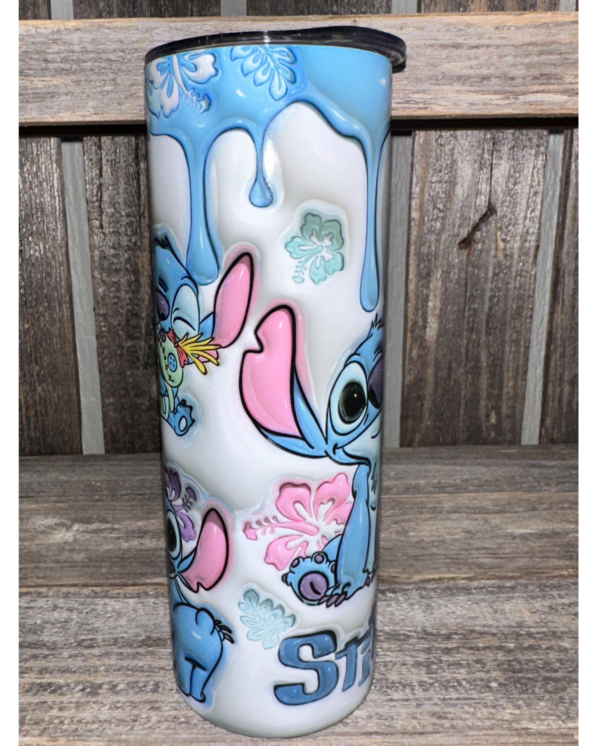 3D Puffy Stitch with Blue Paint Drip