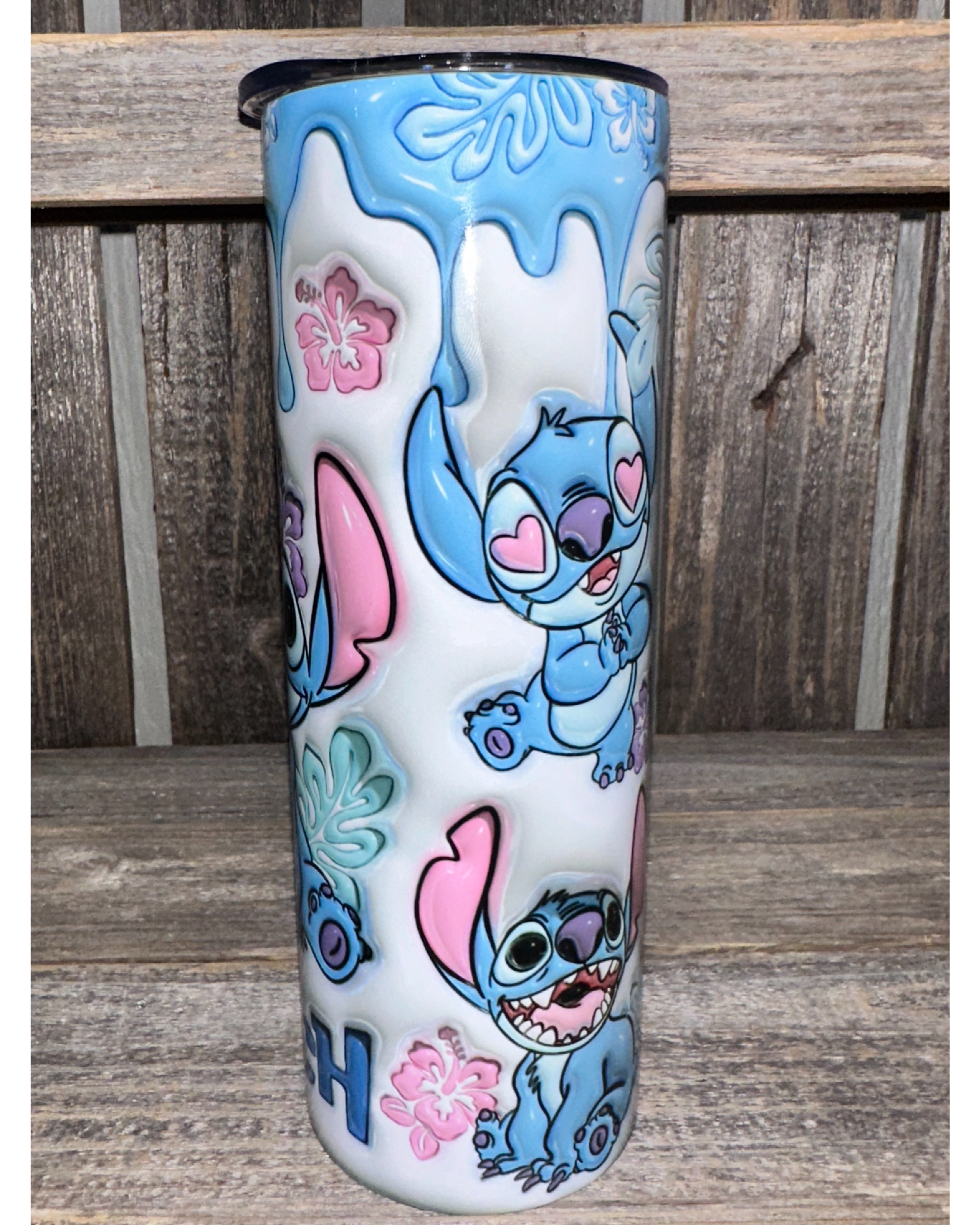 3D Puffy Stitch with Blue Paint Drip