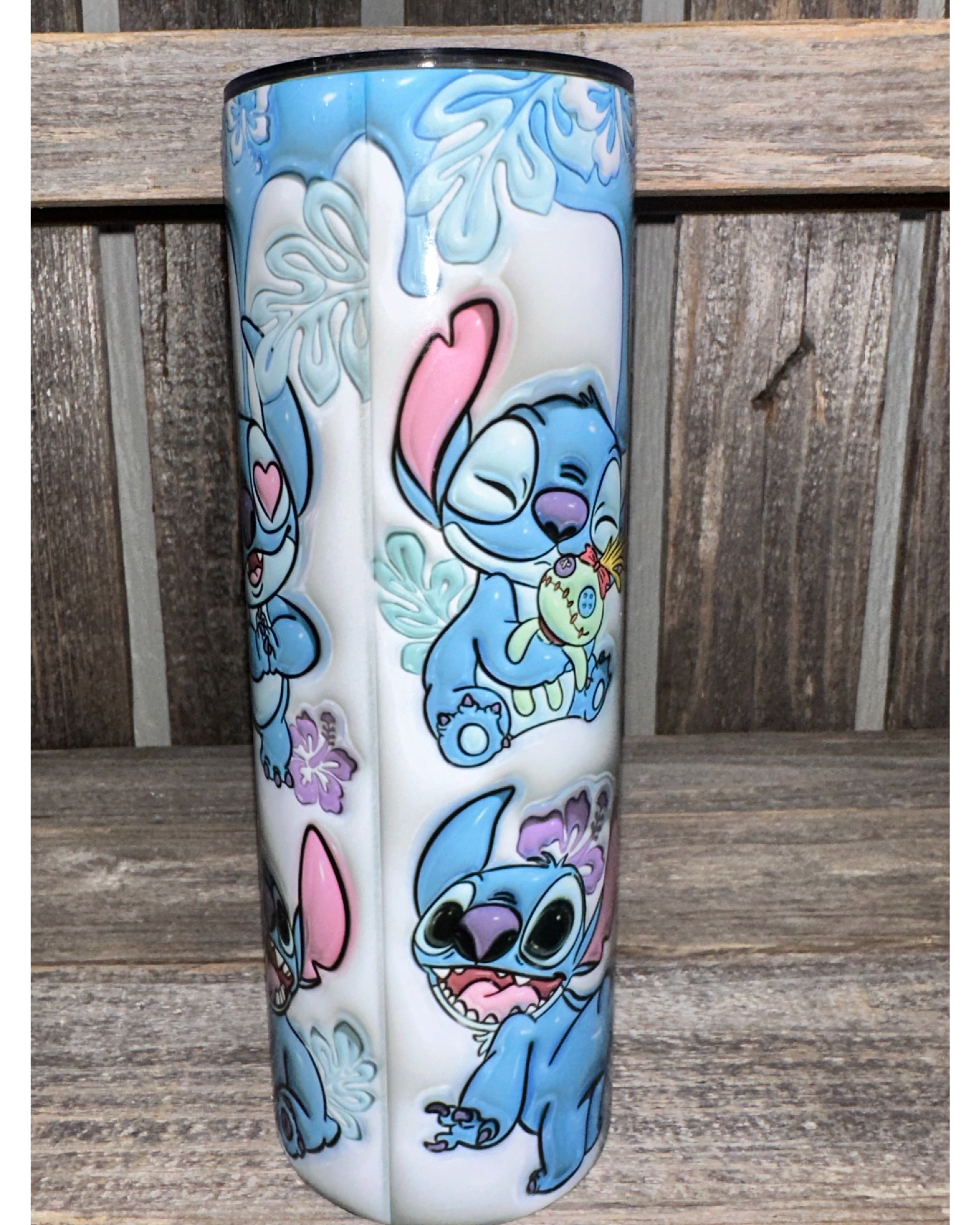 3D Puffy Stitch with Blue Paint Drip