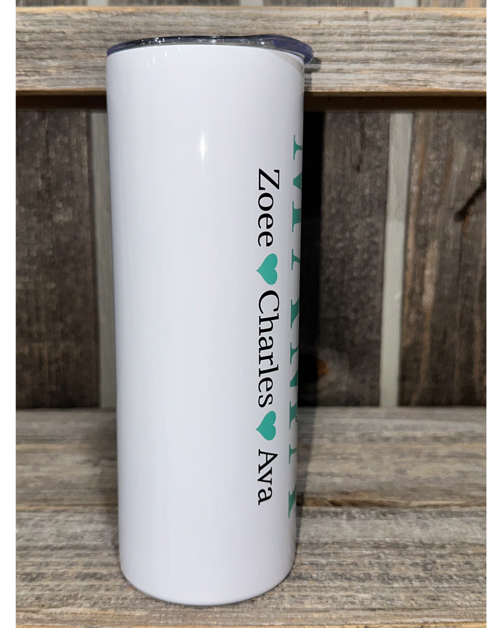 MAMA - Mothers Day Special - ADD CUSTOM NAMES - Teal Shown - Choose From Purple - Teal - Pink - 20oz oz 20 oz. 20oz. Skinny Sublimation Tumbler - Amy's Tumbler Junkies - Your Favorite Tumbler Shop!