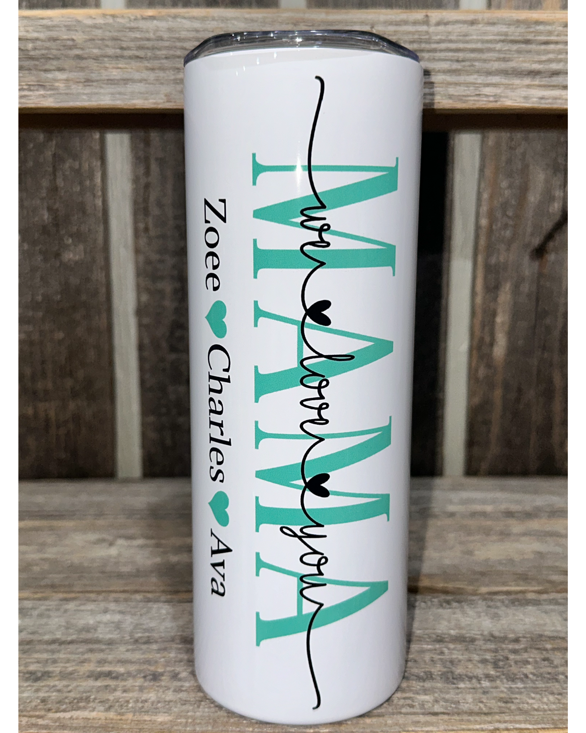 MAMA - Mothers Day Special - ADD CUSTOM NAMES - Teal Shown - Choose From Purple - Teal - Pink - 20oz oz 20 oz. 20oz. Skinny Sublimation Tumbler - Amy's Tumbler Junkies - Your Favorite Tumbler Shop!