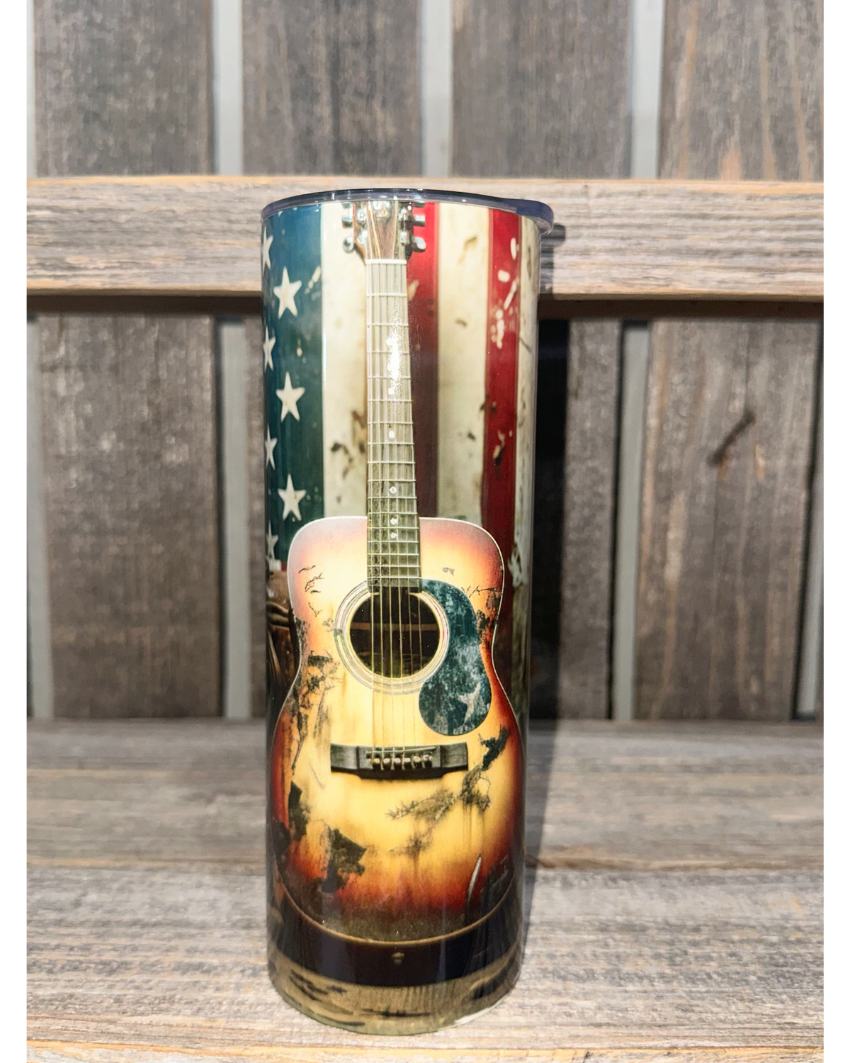 Vintage Guitar and American Flag