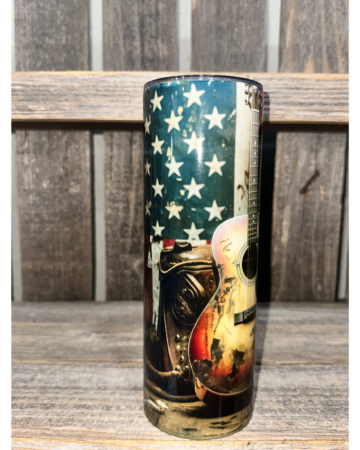 Vintage Guitar and American Flag