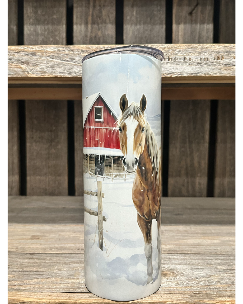 Winter Horse and Barn