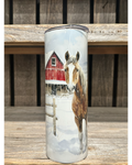 Winter Horse and Barn