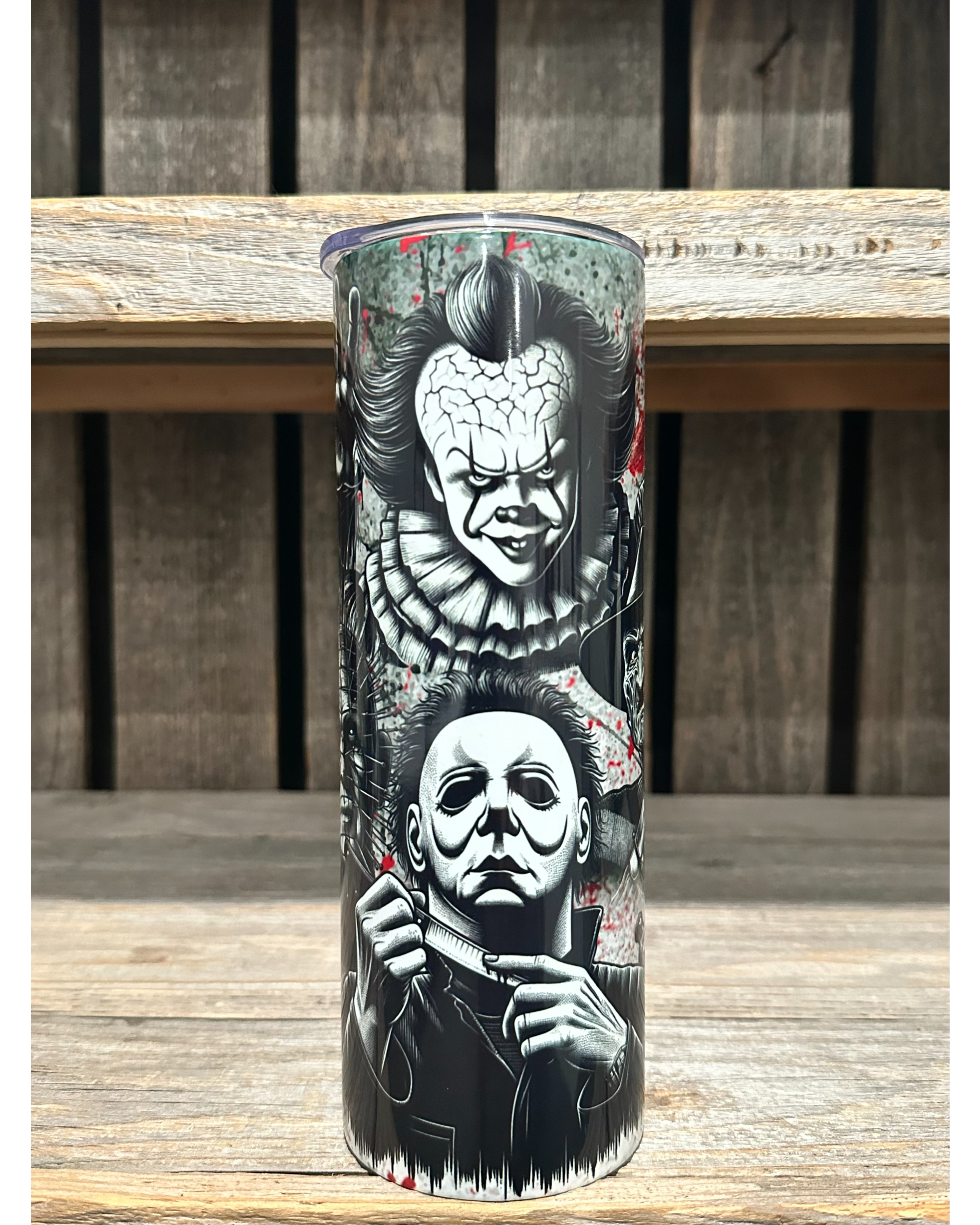 Black & White Horror Line Up With Blood Splatter