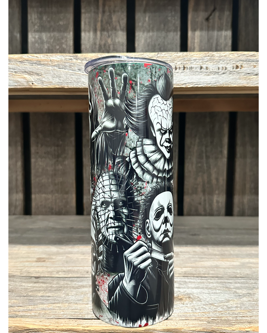 Black & White Horror Line Up With Blood Splatter