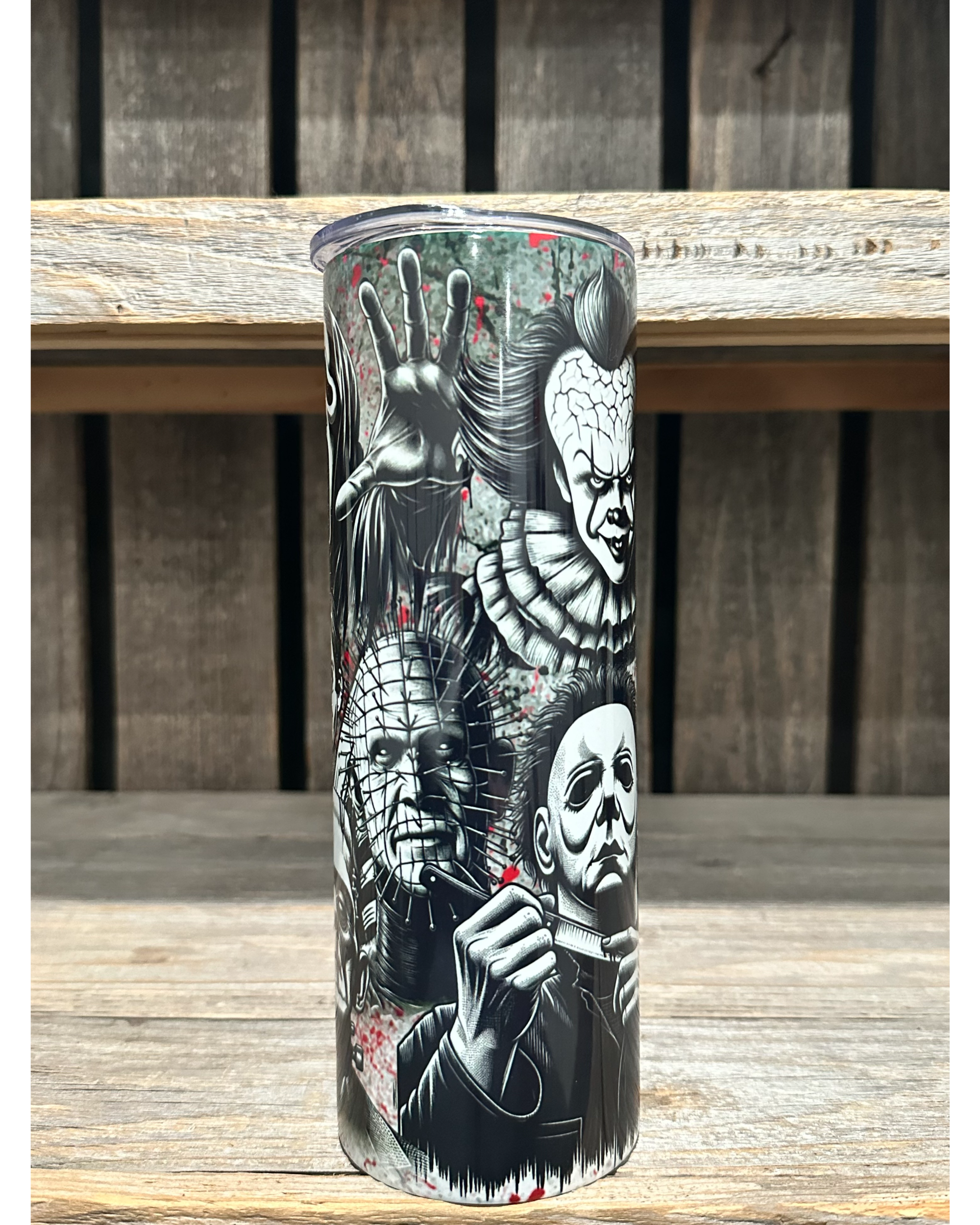 Black & White Horror Line Up With Blood Splatter