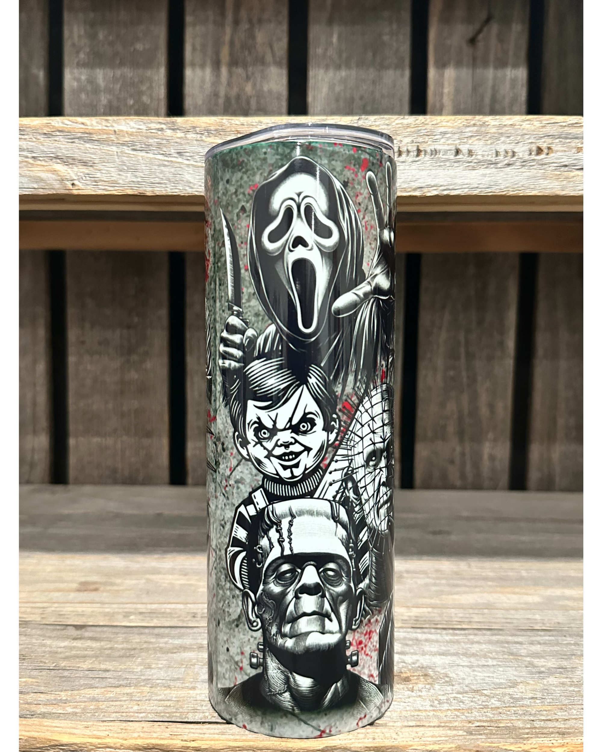 Black & White Horror Line Up With Blood Splatter