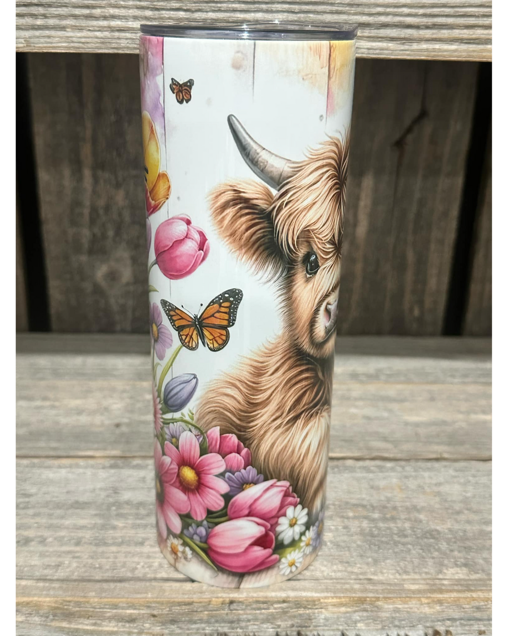 Highland Cow and Tulips