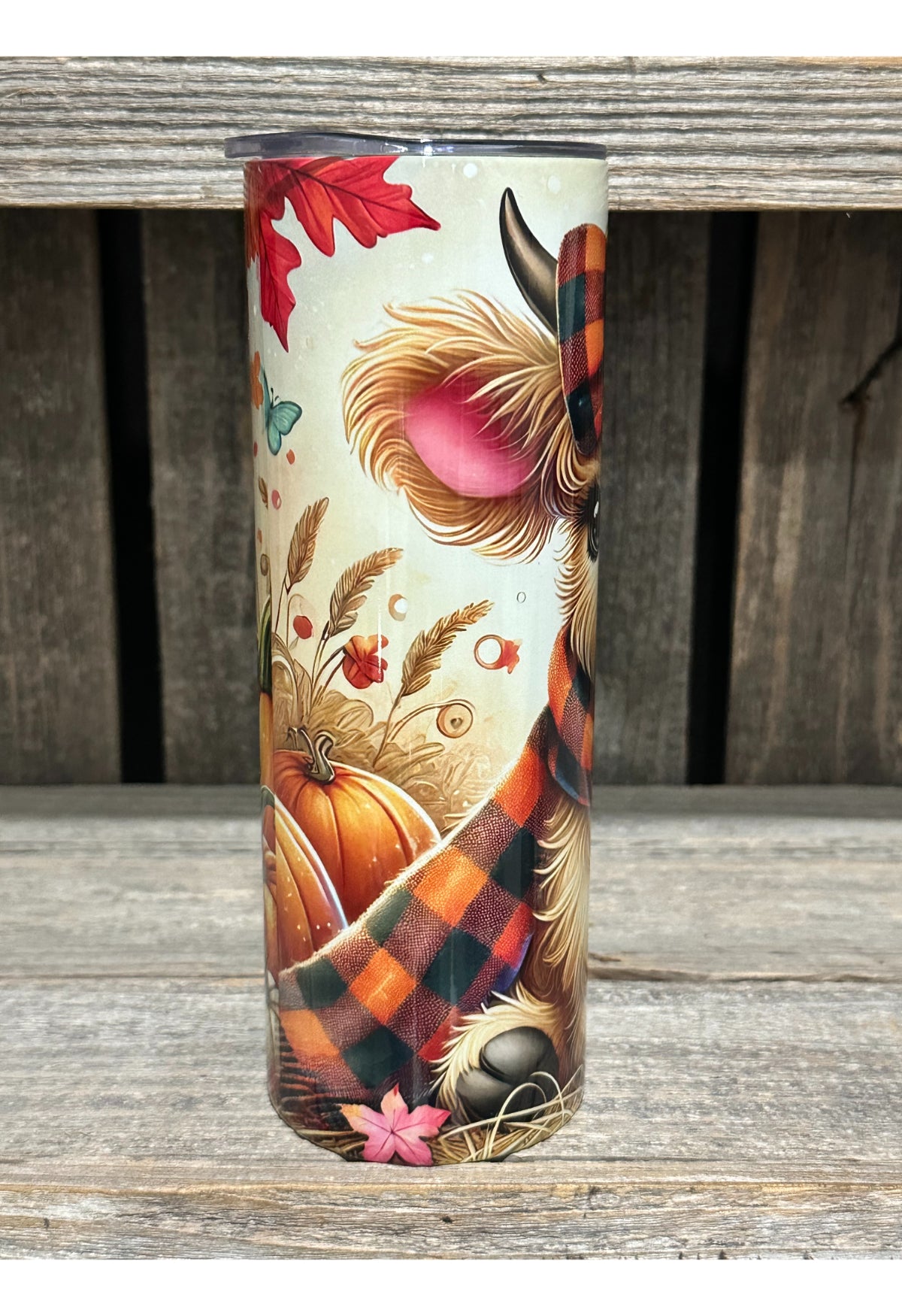 Orange Plaid Pumpkins Highland Cow