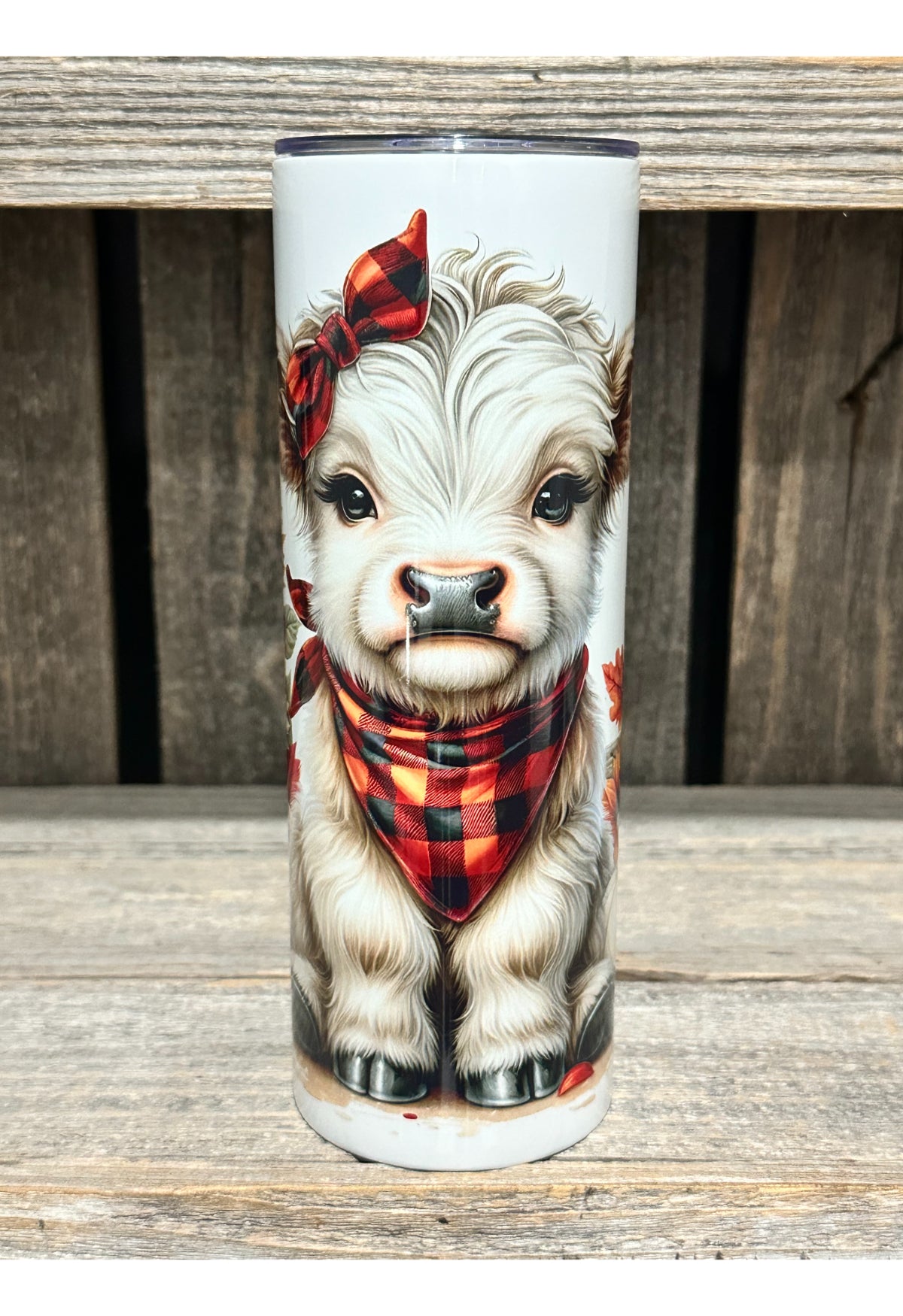 Fall Plaid Pumpkin Fence Highland Cow