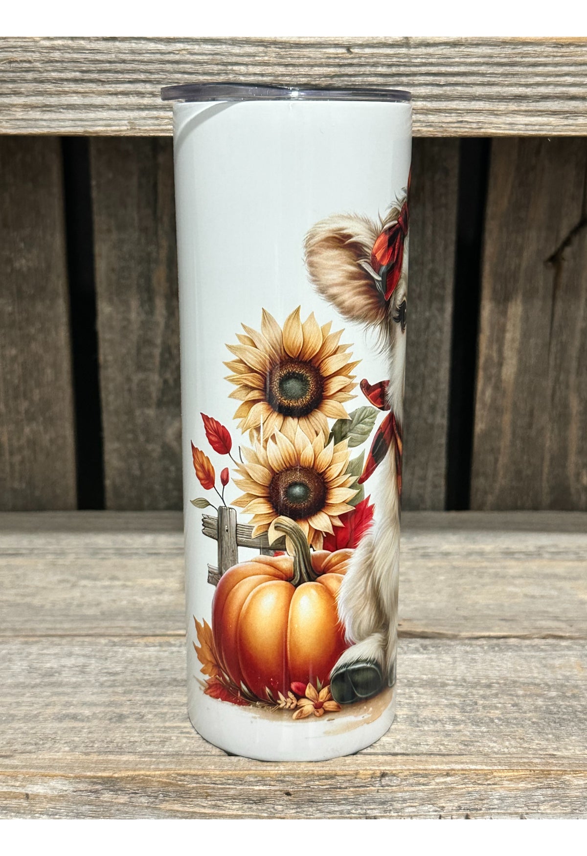 Fall Plaid Pumpkin Fence Highland Cow