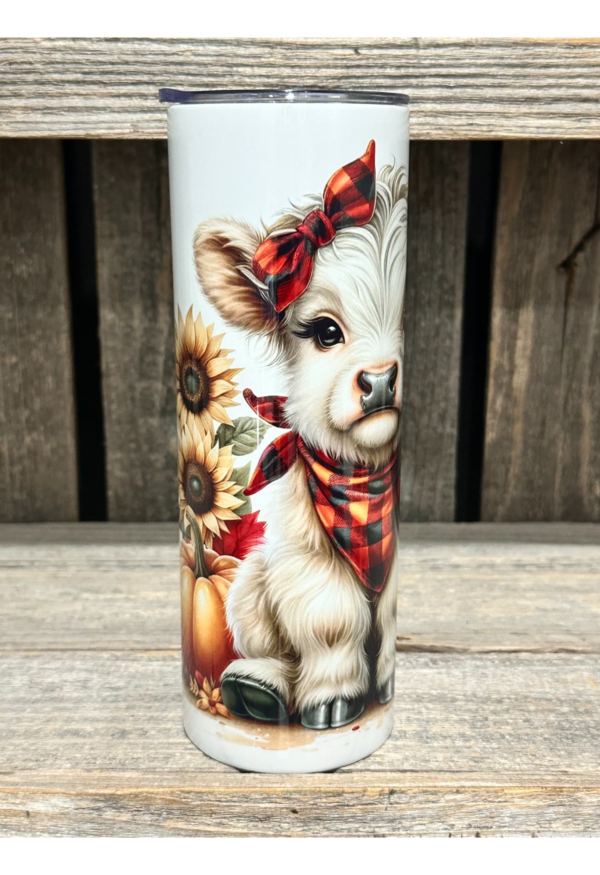 Fall Plaid Pumpkin Fence Highland Cow