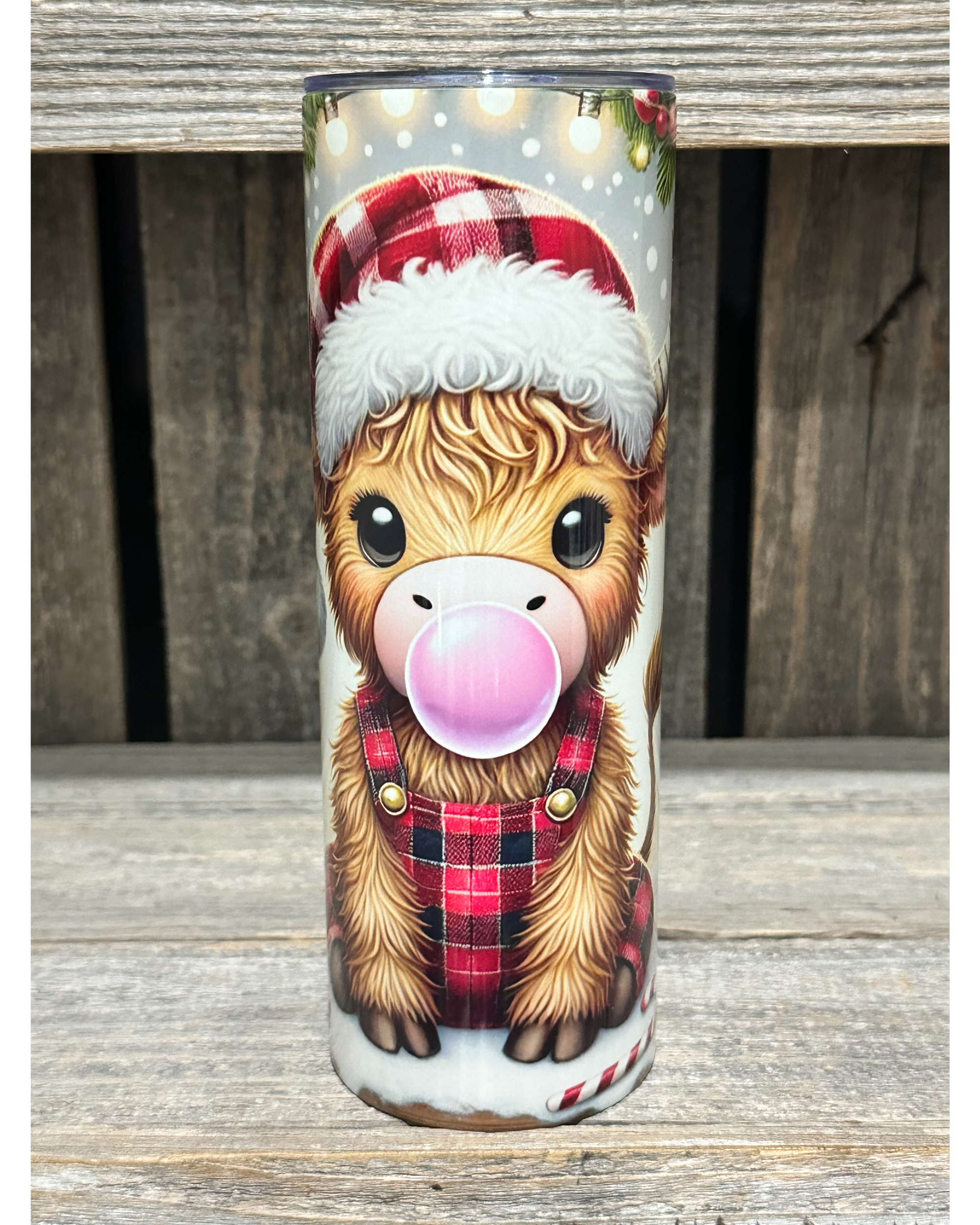 Candy Cane Bubble Gum Highland Cow Christmas