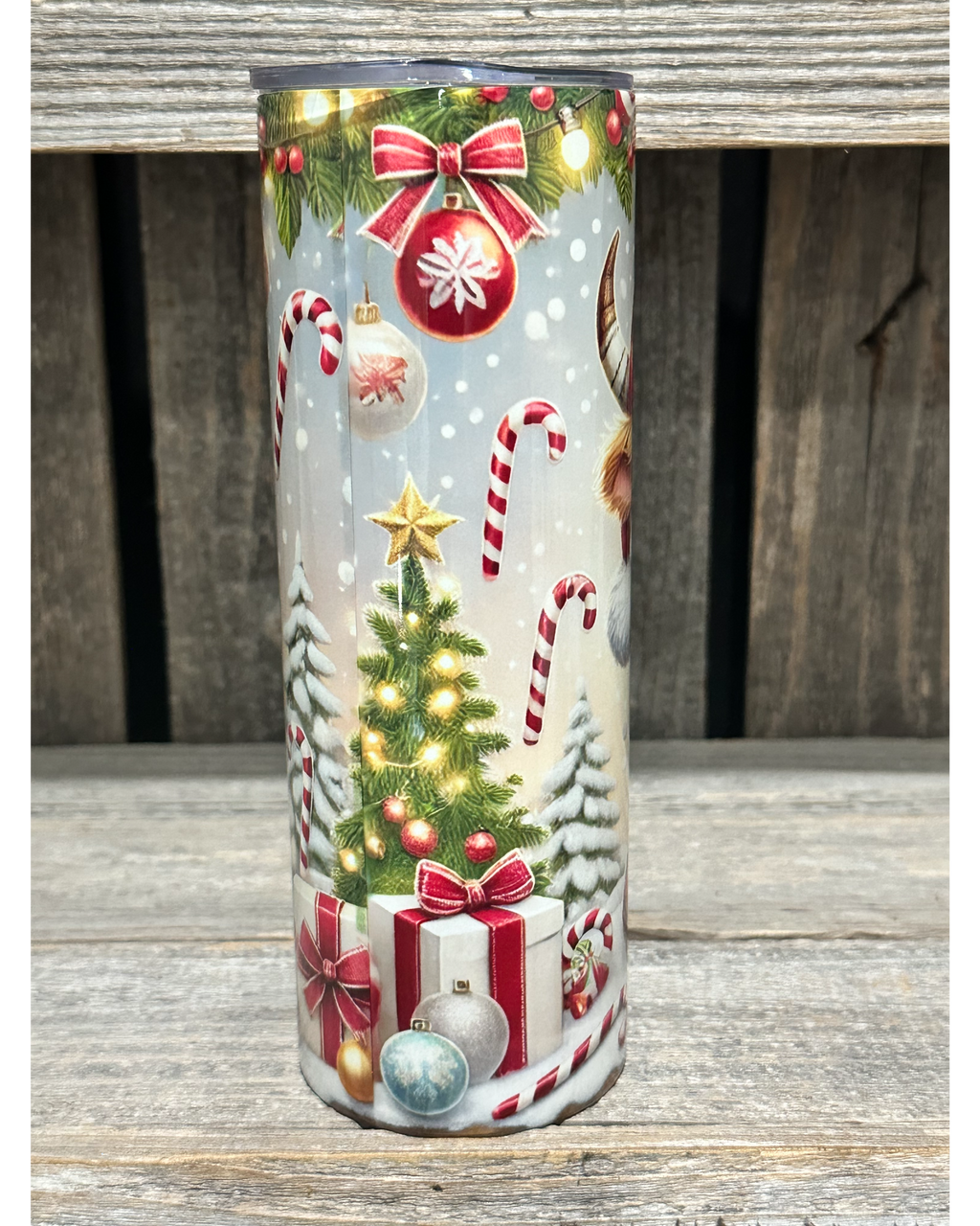 Candy Cane Bubble Gum Highland Cow Christmas