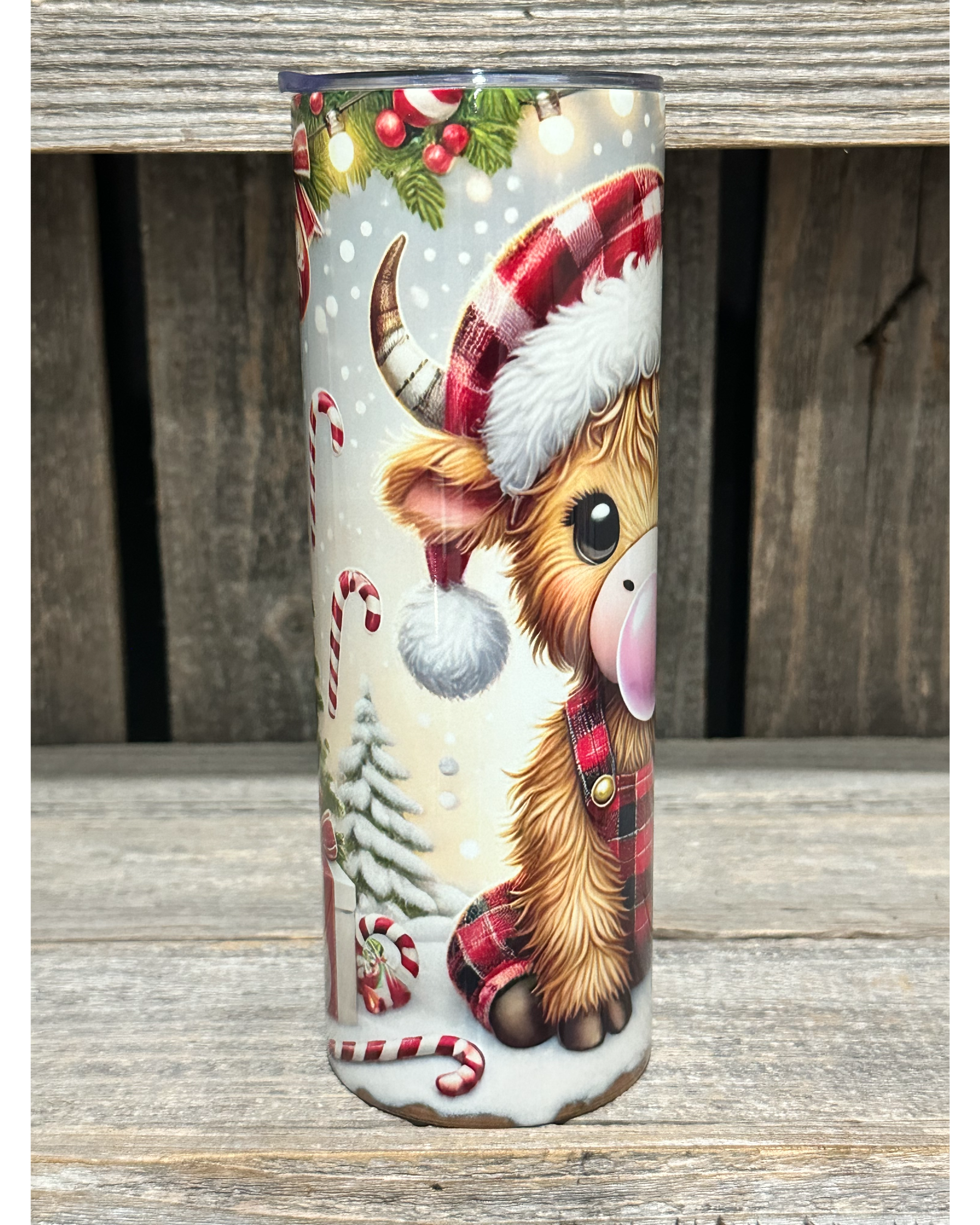 Candy Cane Bubble Gum Highland Cow Christmas
