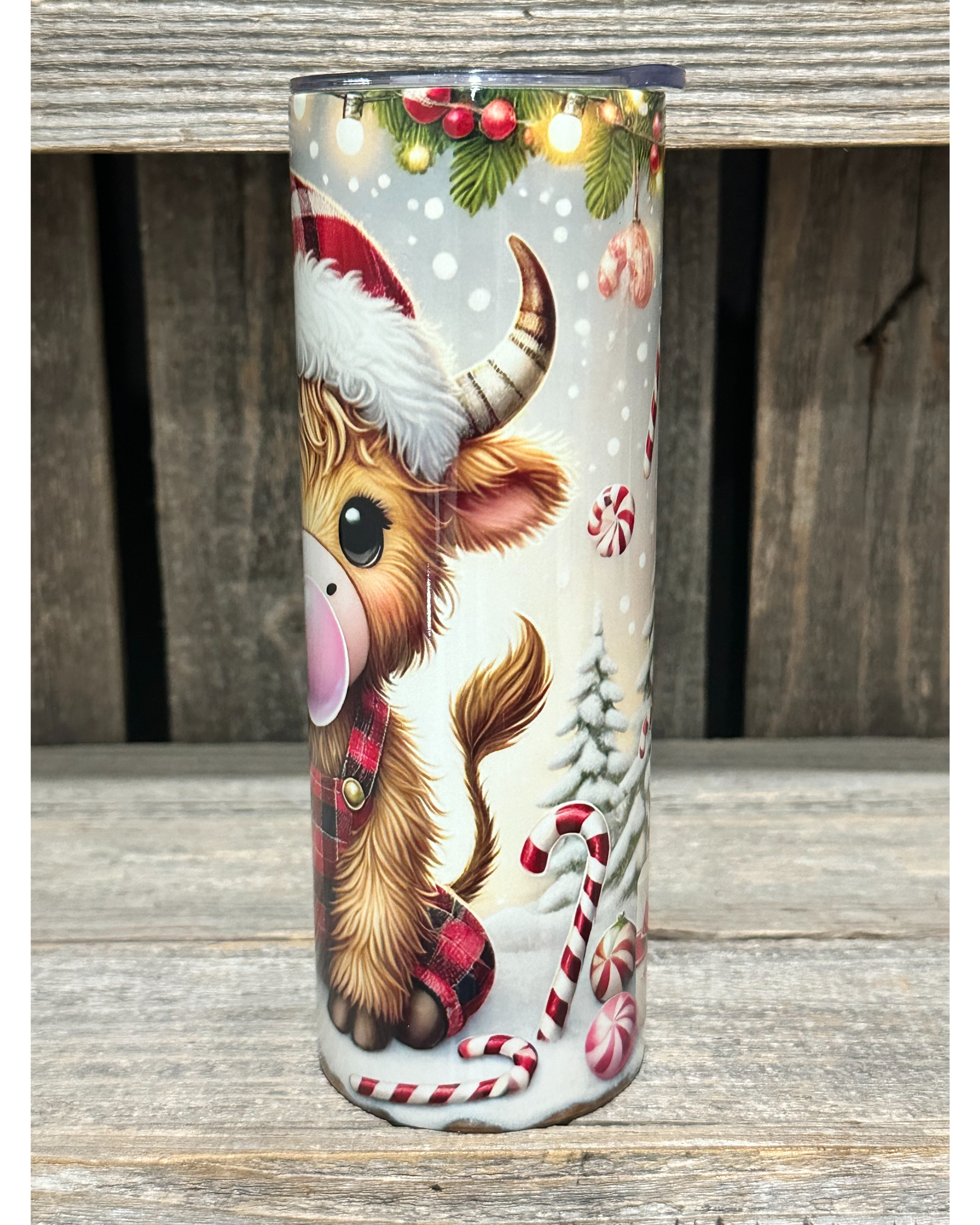 Candy Cane Bubble Gum Highland Cow Christmas